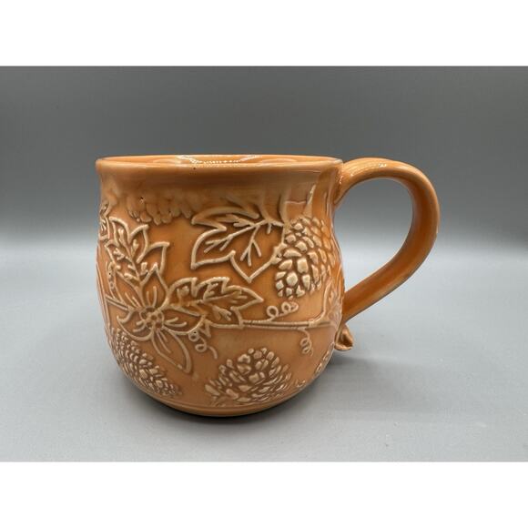 Bordallo Pinheiro Inspired Style Pumpkin Embossed Mug Fall Harvest Season - Picture 10 of 10